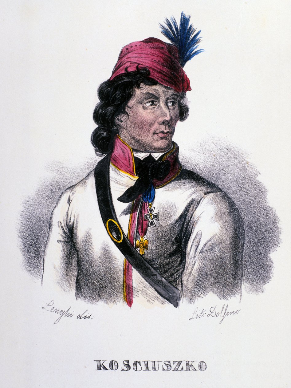 Portrett av Thaddeus (Tadeusz) Kosciuszko (Kosciusko) polsk soldat (1746-1817). Gravering fra 1800-tallet av Unknown artist