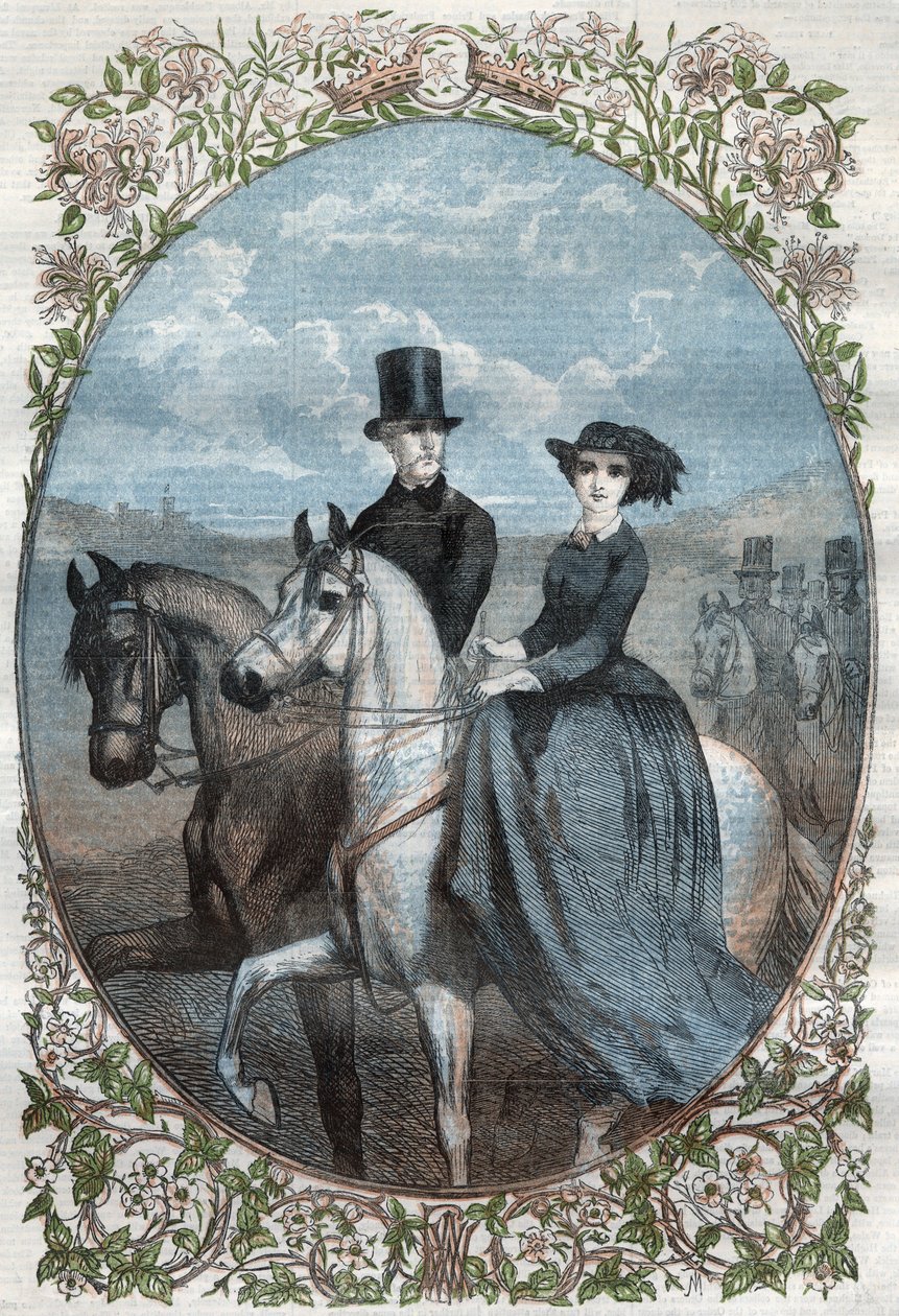 Portrett av deres kongelige høyheter prinsesse Victoria (1840-1901) (datter av dronning Victoria) og kronprins Frederick William av Preussen (1831-1888). Gravering fra 1858. av Unknown artist