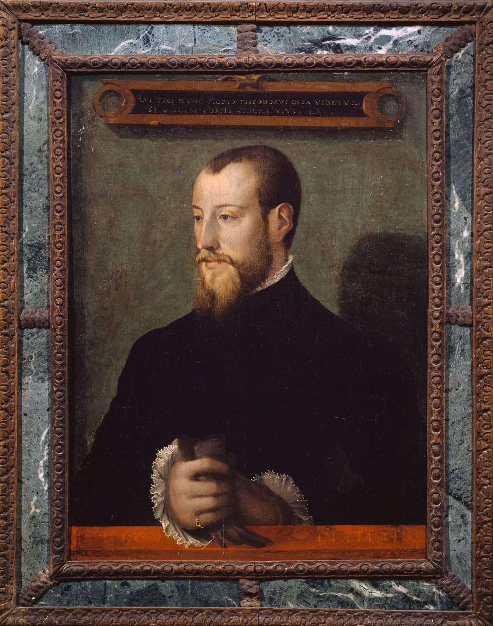 Portrett av Theodore Beza eller Theodore de Beze (1519-1605) i en alder av 24, fransk teolog, maleri av anonym maler av Unknown artist