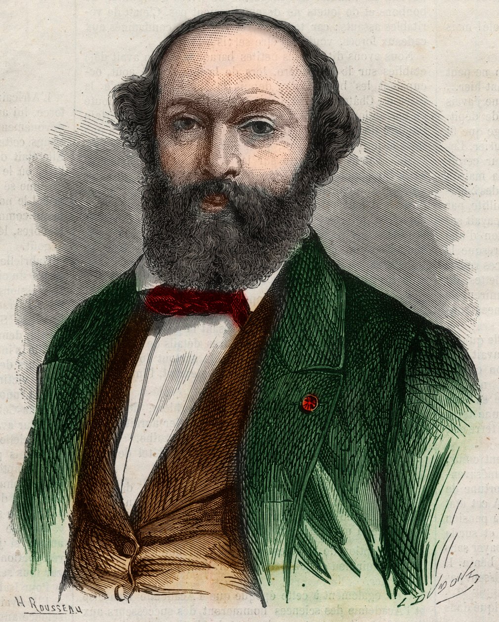Portrett av Theodore Rousseau (1812-1867), fransk maler. Gravering i "" The Illustrous Universe"" av Unknown artist