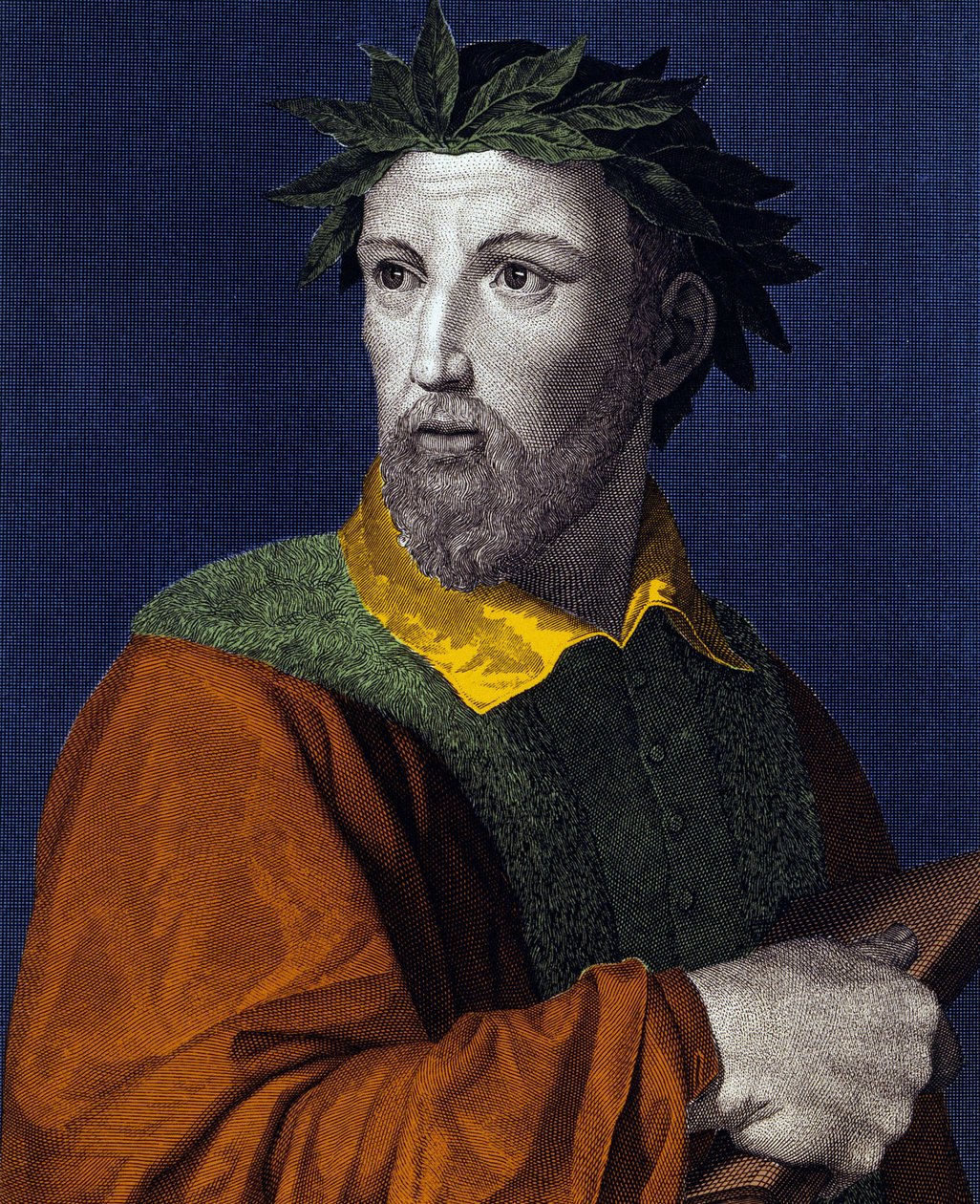 Portrett av Torquato Tasso, sagt på fransk Le Mupe (1544-1595), italiensk poet, gravering fra 1800-tallet av Unknown artist