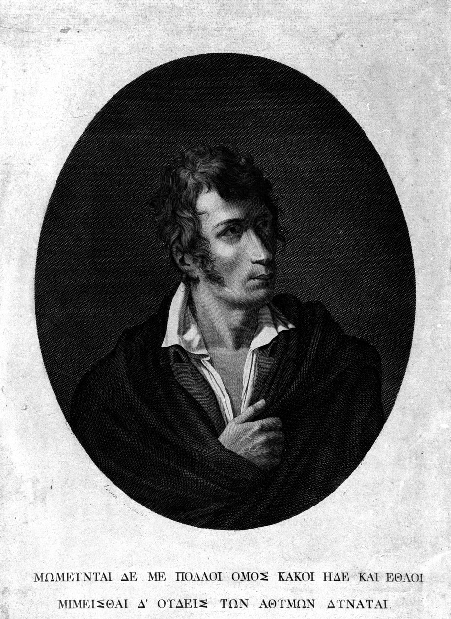 Portrett av Ugo Foscolo (1778 - 1827). av Unknown artist
