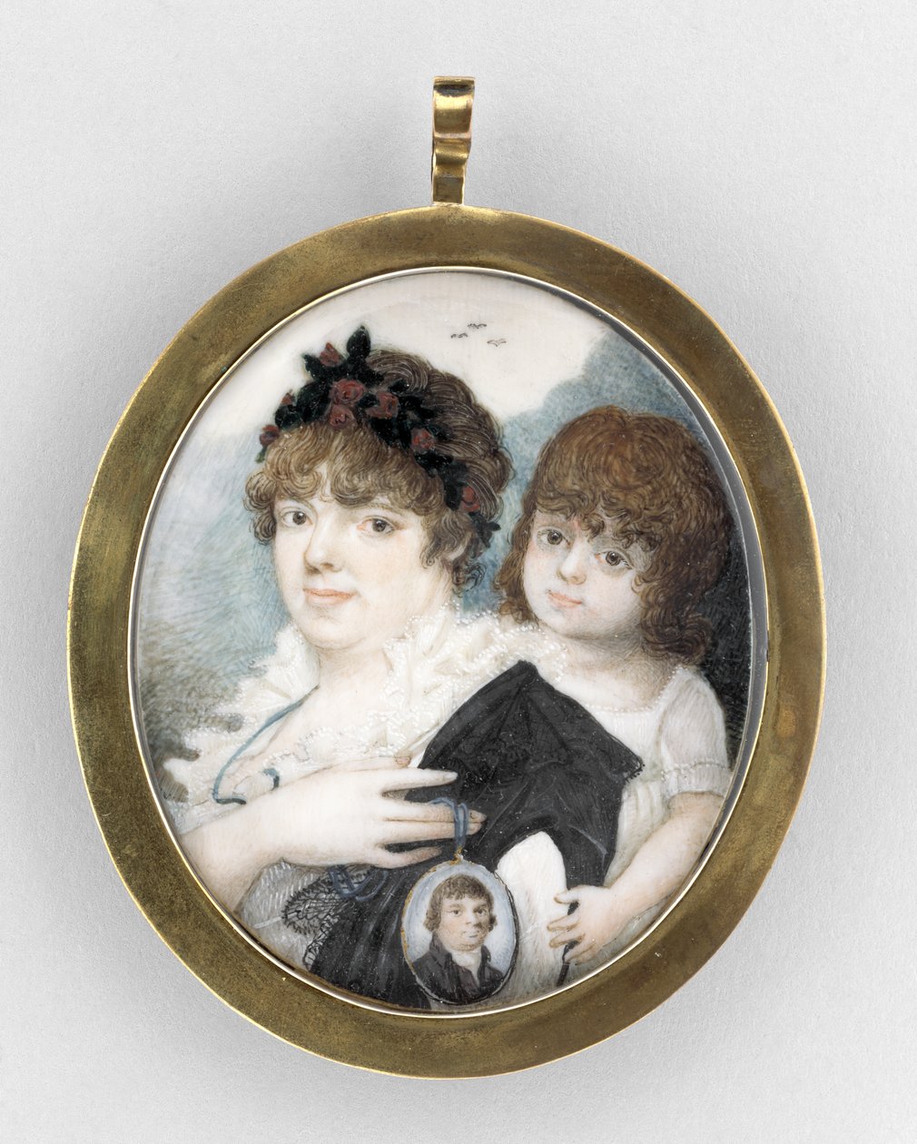Portrait of a Mother and Child, ca. 1810-20 (akvarell på elfenben, forgylt kobber og glass) av Unknown artist
