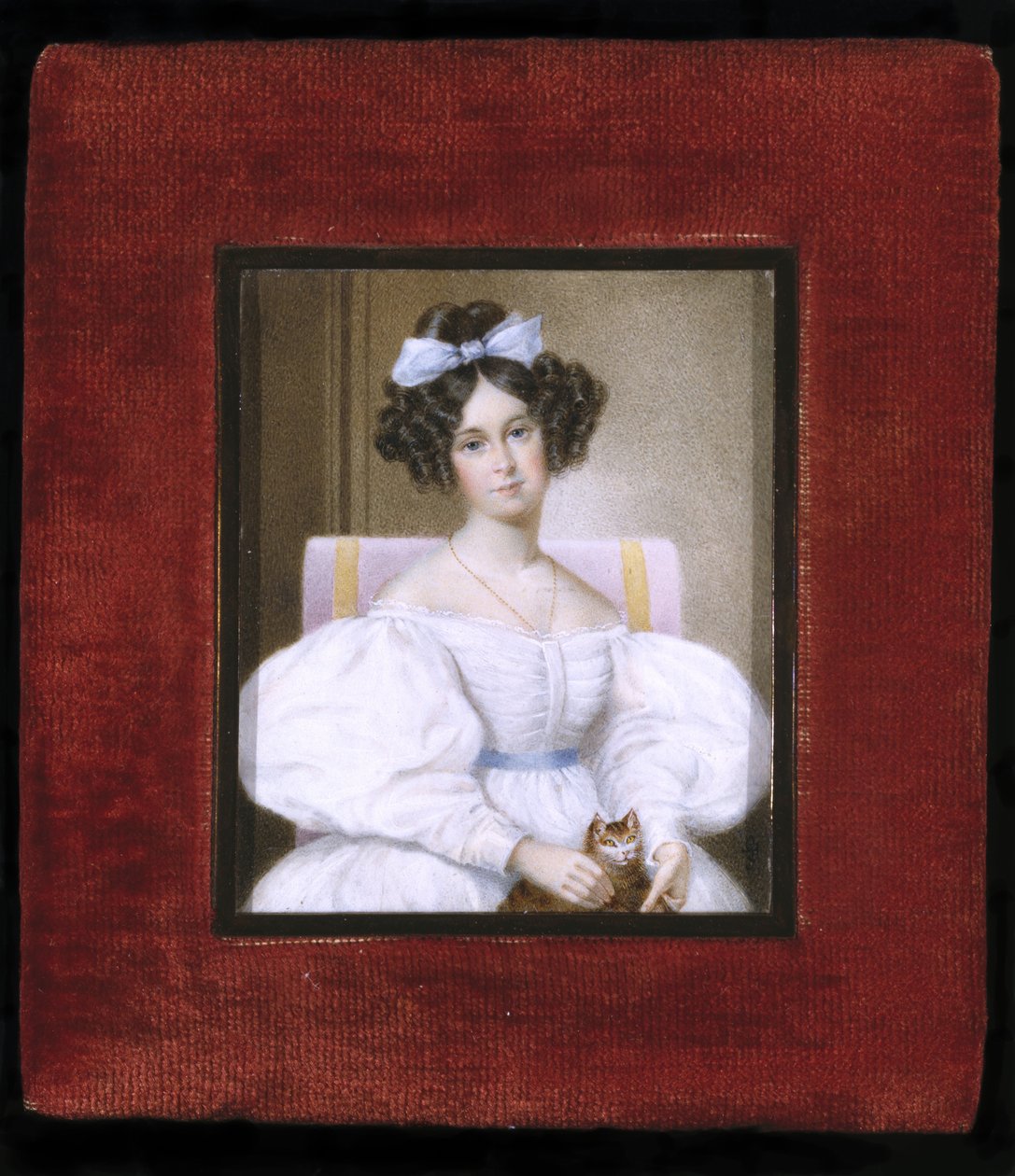 Portrait of a Woman, ca. 1830 (akvarell på elfenben, fløyel og glass) av Unknown artist