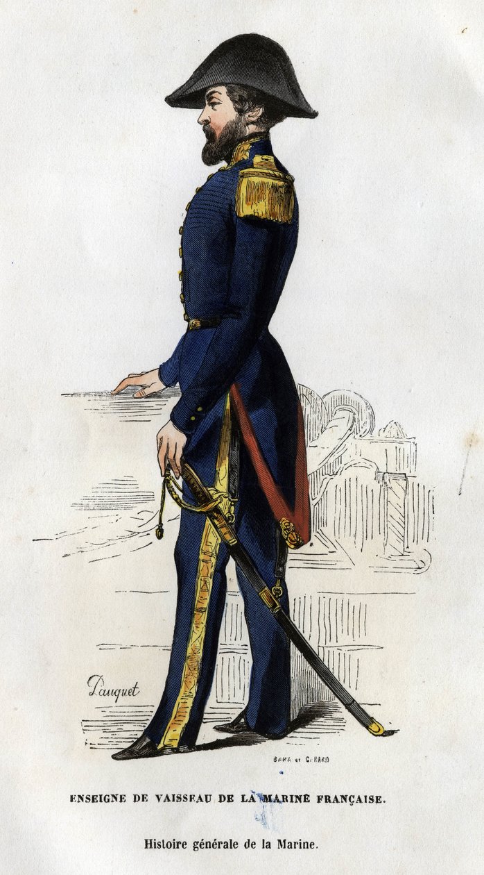 Portrett av et skipsskilt fra den franske marinen. i "General History of the Navy" av Van Tenac av Unknown artist