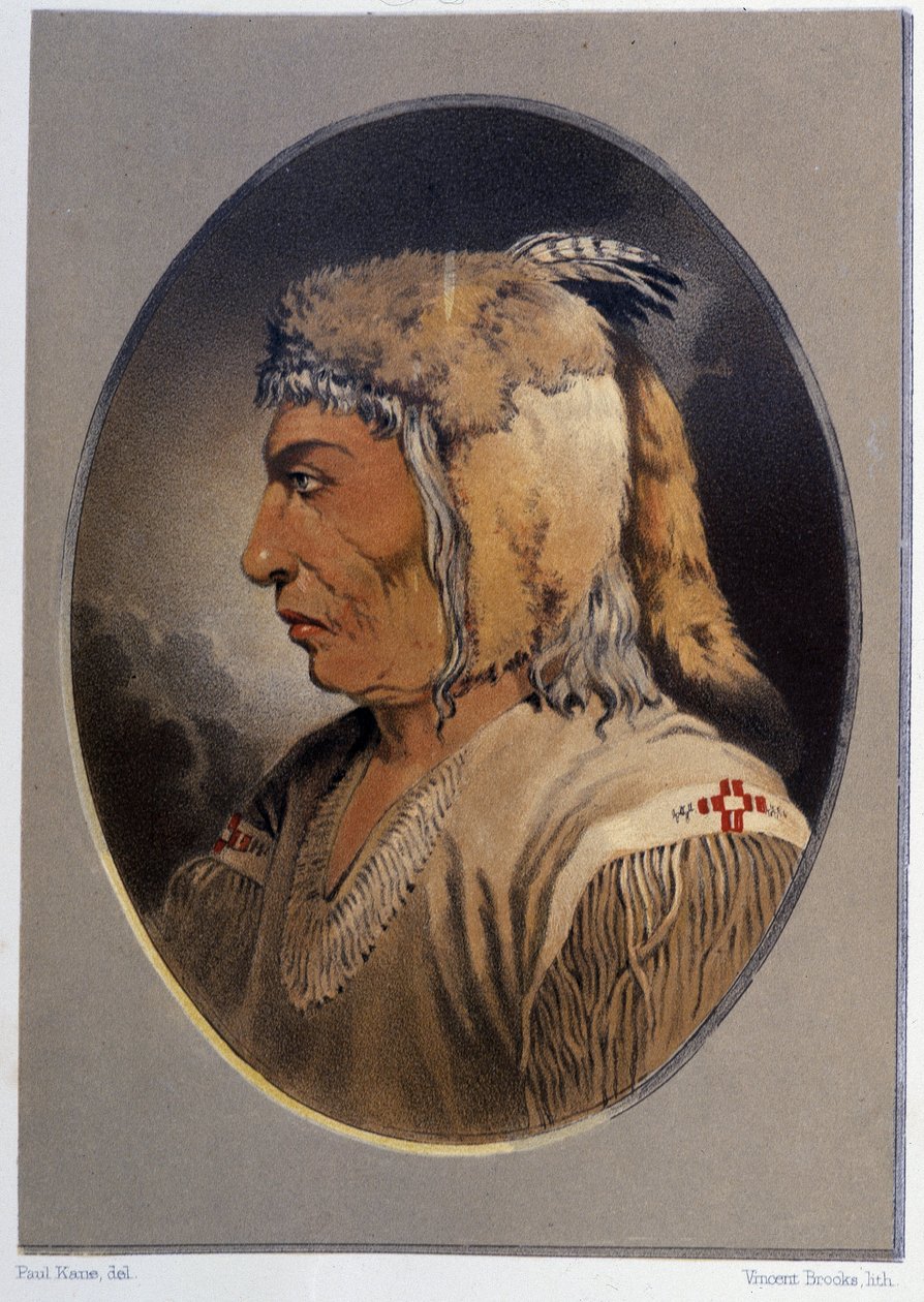 Portrait of an Indian: Man-Ce-Muckt - i "" Vandring av en kunstner blant indianerne i nord-Amerika"" av Paul Kane, Longmans & Roberts, London av Unknown artist