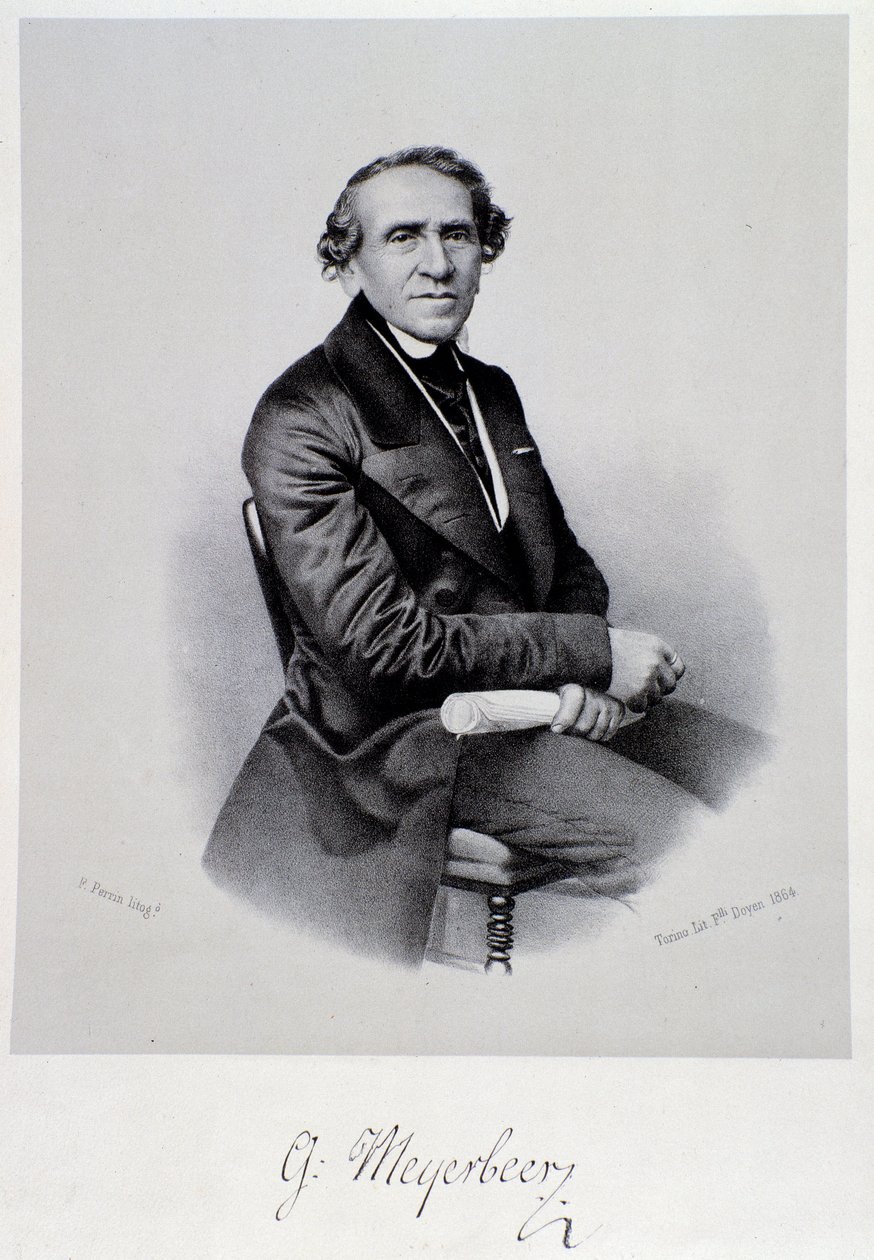Portrett av den tyske operakomponisten Giacomo Meyerbeer (1791-1864) Gravering. 1800-tallet. Bologna, borgermuseum for musikk av Unknown artist