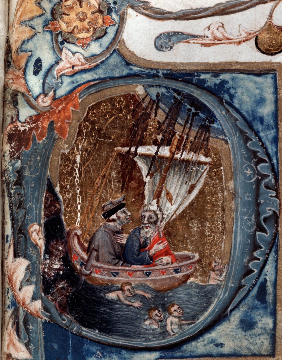 Portrett av den italienske poeten Dante Alighieri på Charons båt - miniatyr av Unknown artist