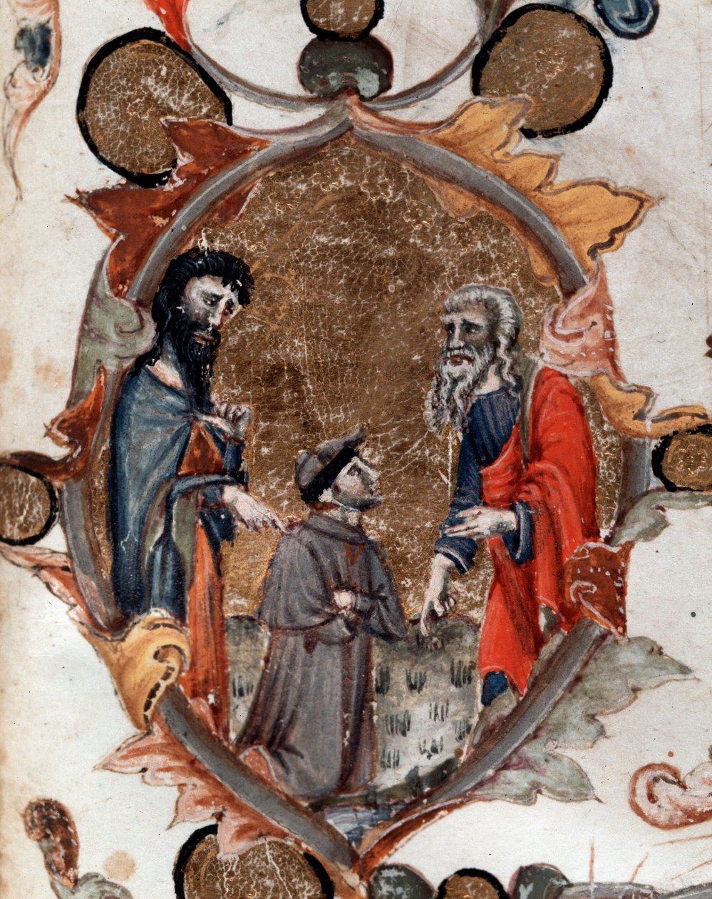 Portrett av den italienske poeten Dante Alighieri med Virgil og Charon, i den guddommelige komedie - miniatyr av Unknown artist