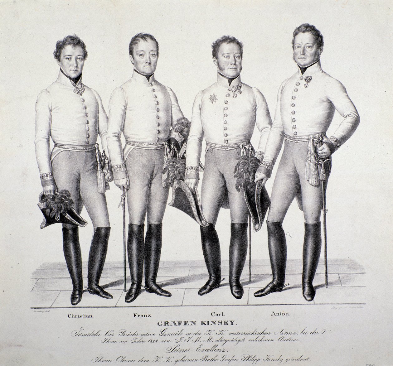 Portrett av prinser av Kinsky-familien fra Böhmen: Christian, Franz, Carl og Anton ( Litografi av Unknown artist