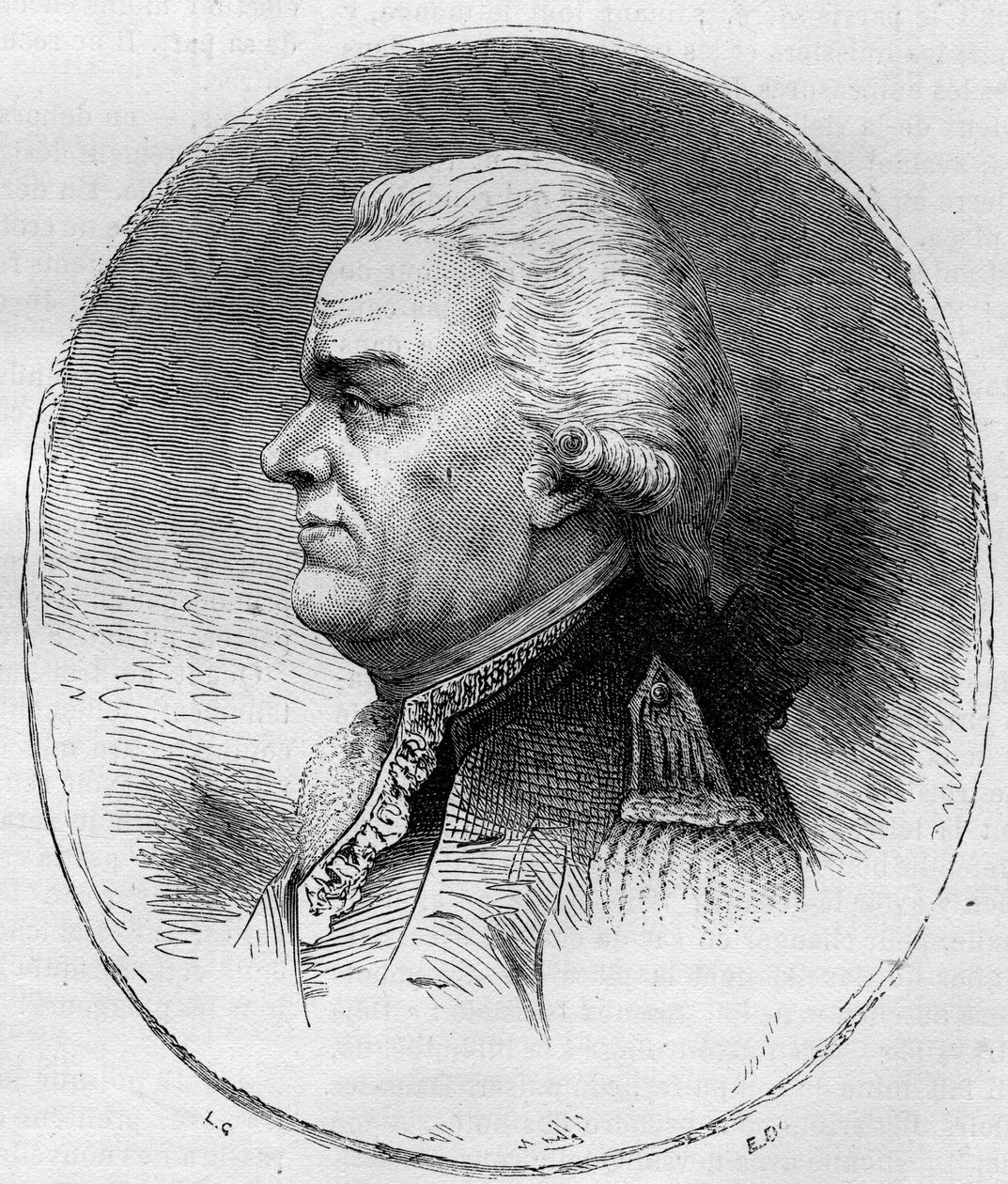 Portrait of the Count of Grasse (Francois Joseph Paul, Marquis de Grasse Tilly) (1722-1788), French admiral who participated in the American War of Independence (1775-1783). Engraving from 1881. av Unknown artist