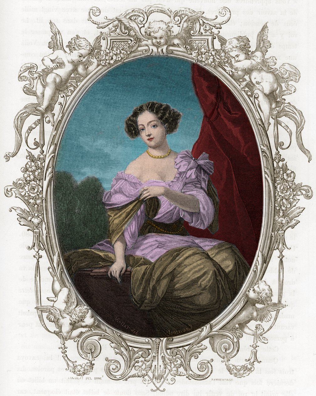 Portrait of the Duchess (Mademoiselle) av Fontanges (1661-1681), favoritt av Louis XIV - Gravering av 1862 i "" The Queens of the World"" av våre første forfattere - Utgitt under ledelse av J G D ARMENGAUD av Unknown artist