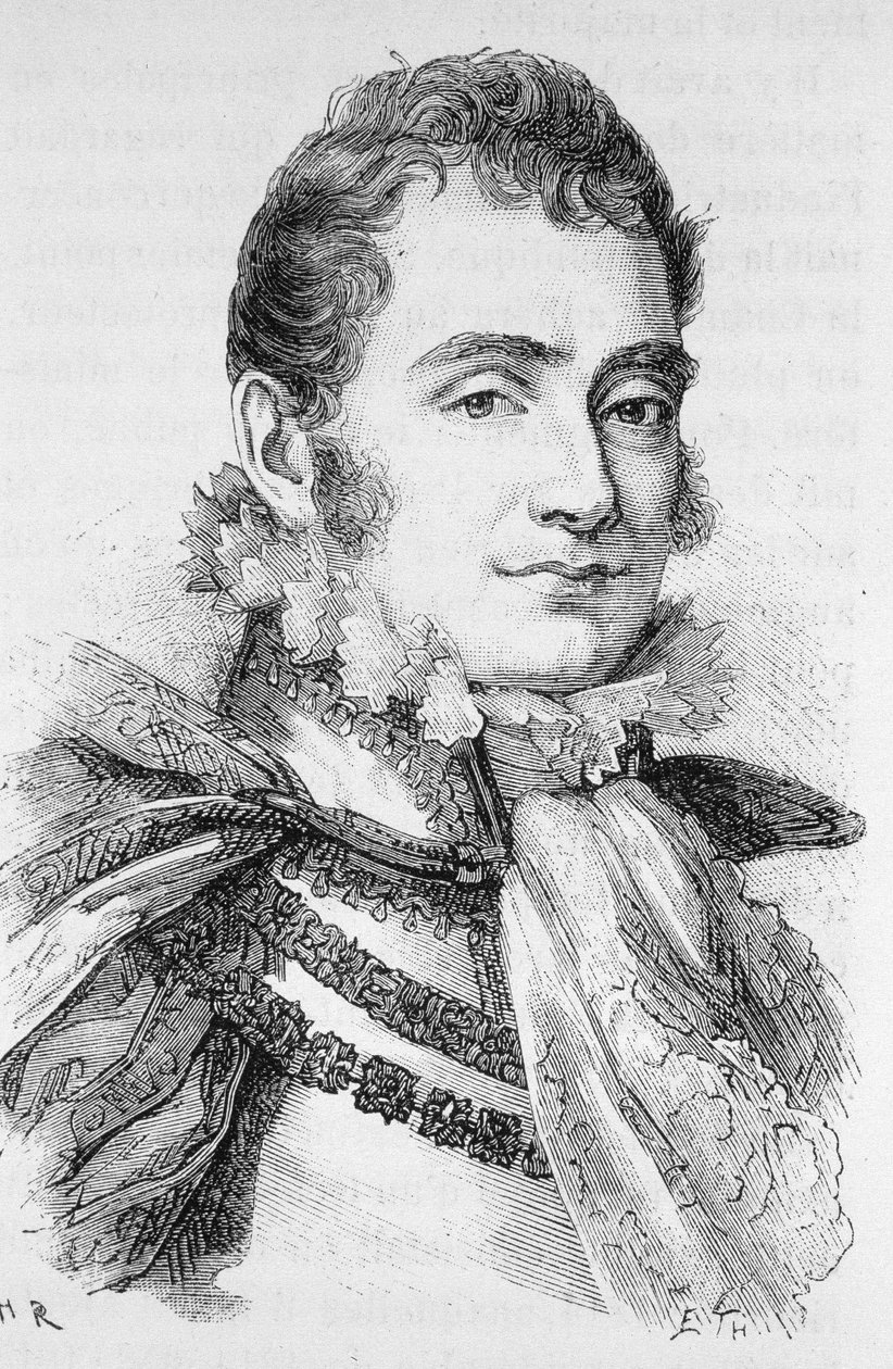Portrett av hertugen av Berry (1778 - 1820). Gravering av slutten av 1800-tallet i "Histoire de France"" av H. Martin. av Unknown artist