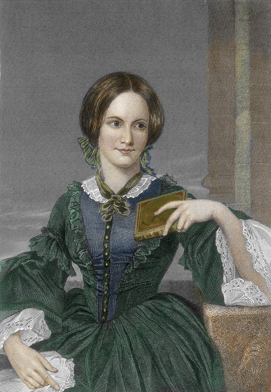 Portrett av den engelske forfatteren Charlotte Bronte (1816-1855) (Portrett av den engelske forfatteren Charlotte Bronte) Gravering 1800-tallets privatsamling av Unknown artist
