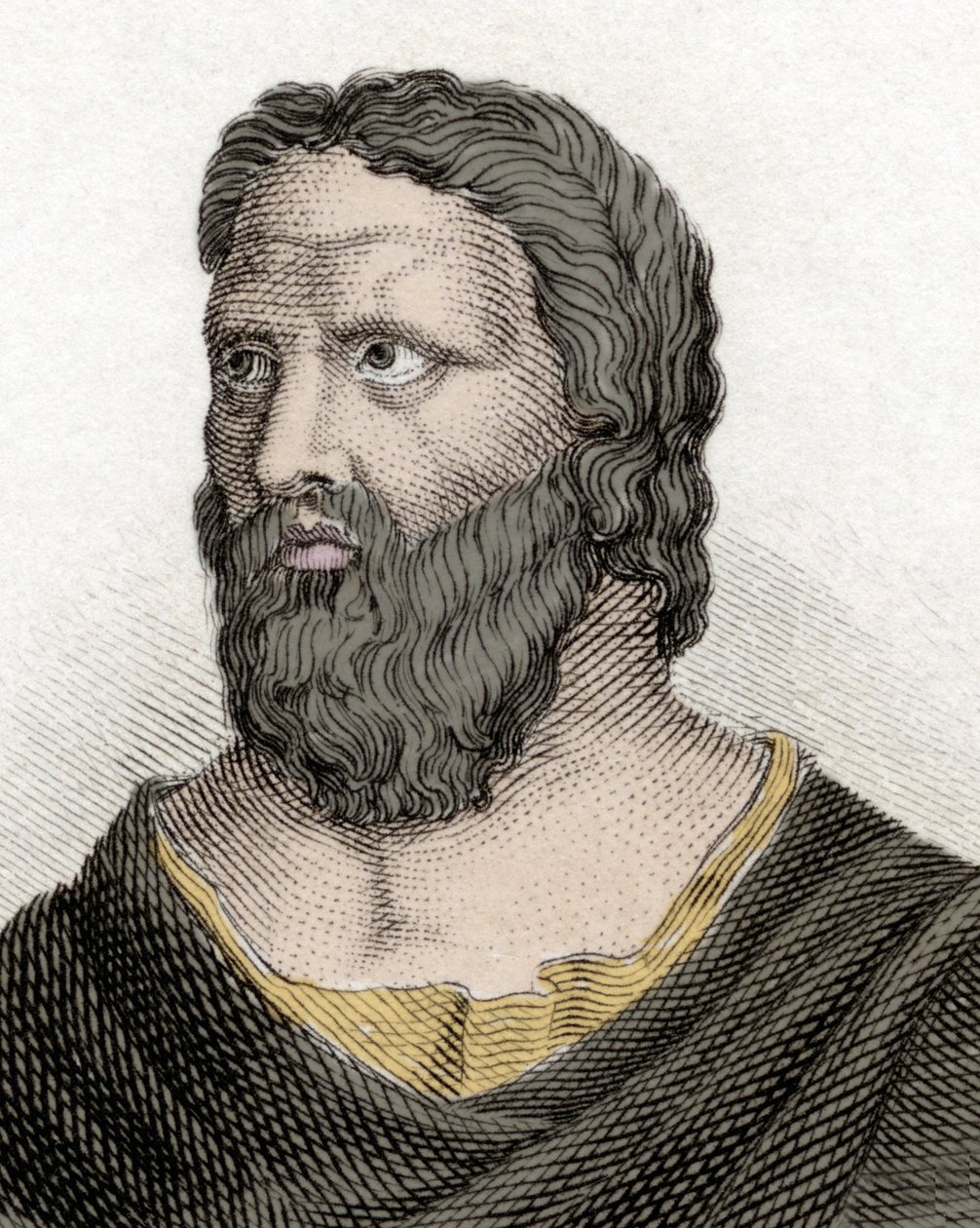 Portrett av den greske filosofen Heraklit fra Efesos (576–480 f.Kr.) (Heraklit fra Efesos). Gravering fra 1800-tallet. av Unknown artist