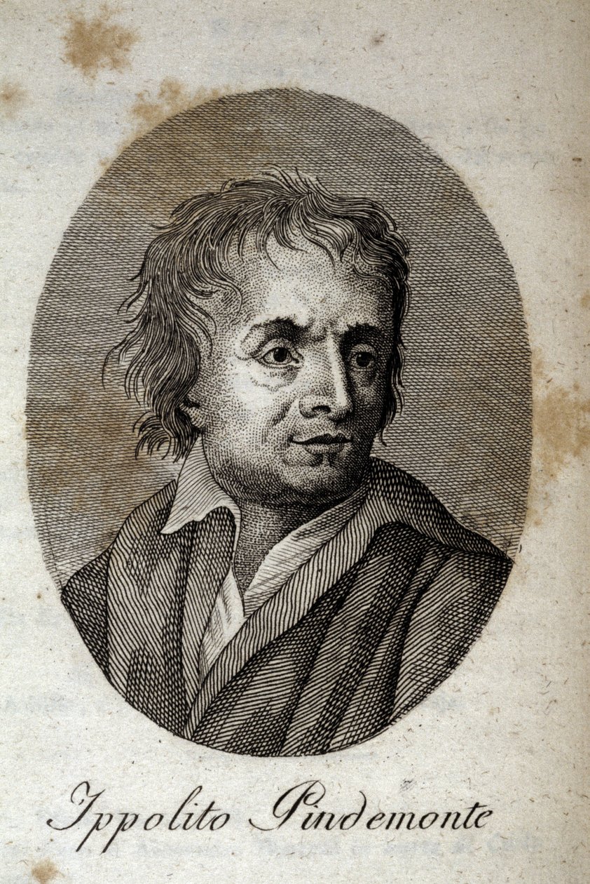 Portrett av den italienske poeten Ippolito Pindemonte (1753-1828), venn av poeten og den italienske dramatikeren Ugo Foscolo (1778-1827) Gravering fra 1800-tallet av Unknown artist