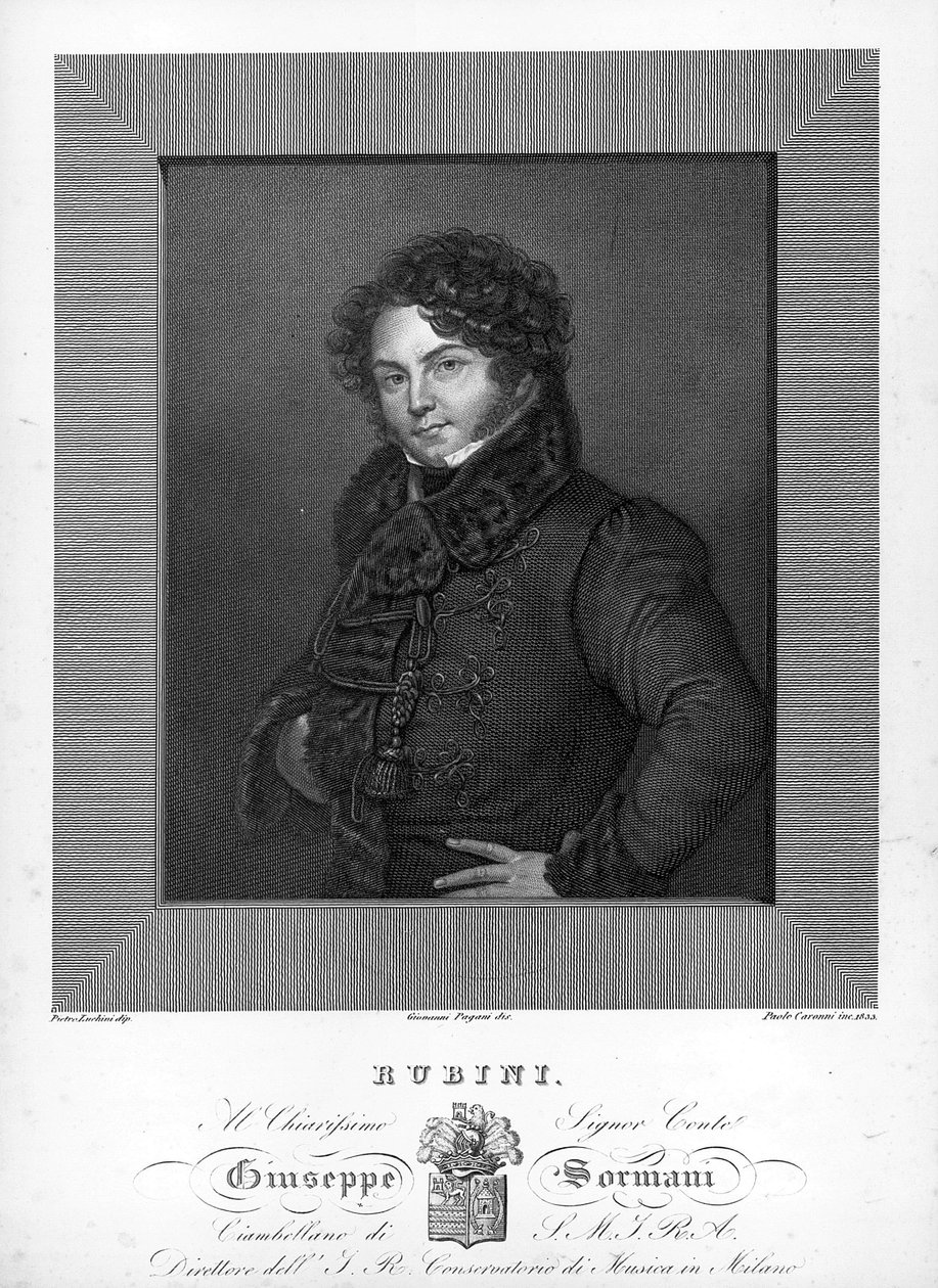 Portrett av den italienske tenoren Giovanni Battista Rubini (1794-1854) Gravering fra 1800-tallet av Unknown artist