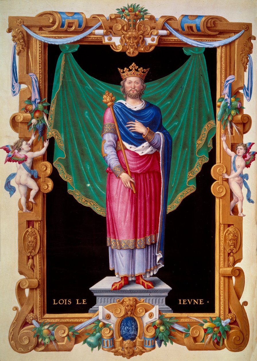 Portrett av kongen av Frankrike Ludvig VII den unge (1120-1180). Miniatyr i "" Samling av kongene av Frankrike"" av Jean du Tillet av Unknown artist