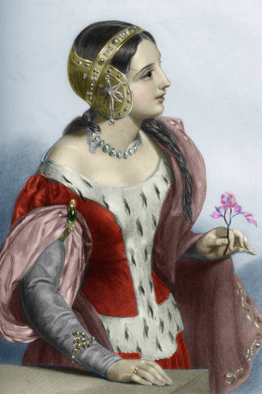 Portrett av dronningen av England Isabelle av Frankrike (Isabella av Frankrike) (1295-1358), dronningkonsort av kong Edward I). 1800-tallet (gravering) av Unknown artist