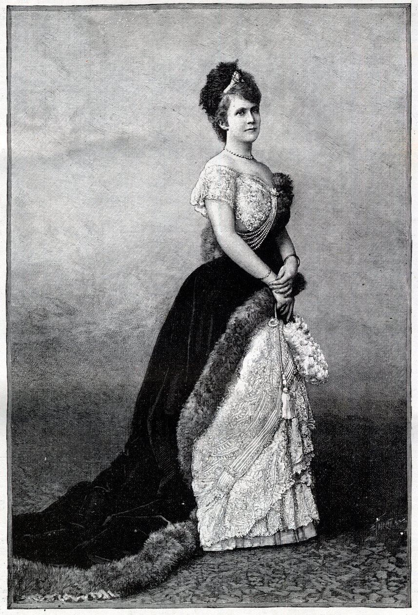 Portrait of the Queen of Romania Elisabeth Pauline Ottilie Louise de Wied, known as Carmen Sylva (1843-1916), wife of King Charles I - Engraving of 1893 - Elizabeth of Wied of Romania, late 19th-early 20th century - Portrait of Elizabeth (1843-1916), Queen av Unknown artist