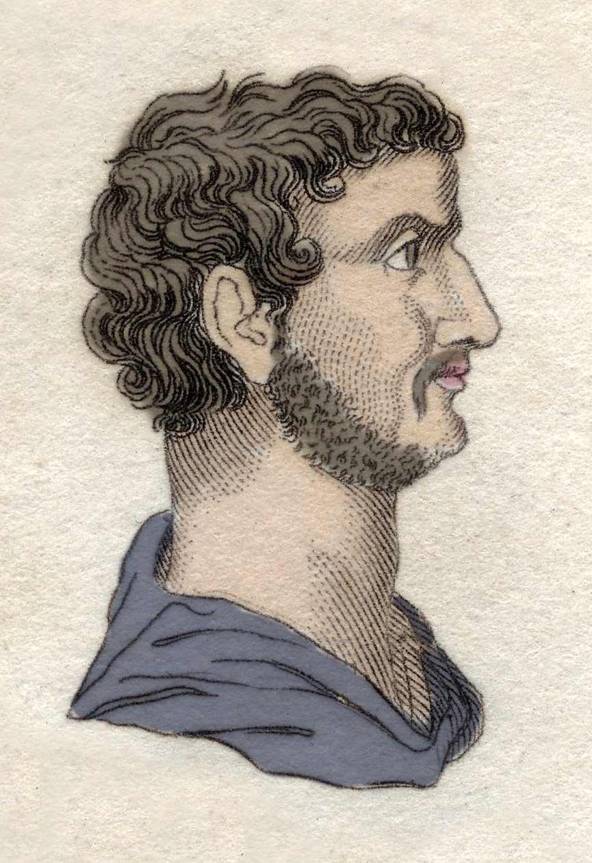 Portrett av den romerske keiseren Hadrian (Publius Aelius Hadrianus) (76-138 e.Kr.) Gravering fra 1800-tallet. av Unknown artist