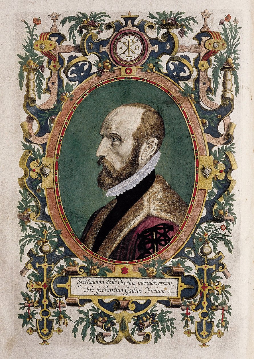 Portrett av kartografen Abraham Ortelius (fargegravering) av Unknown artist