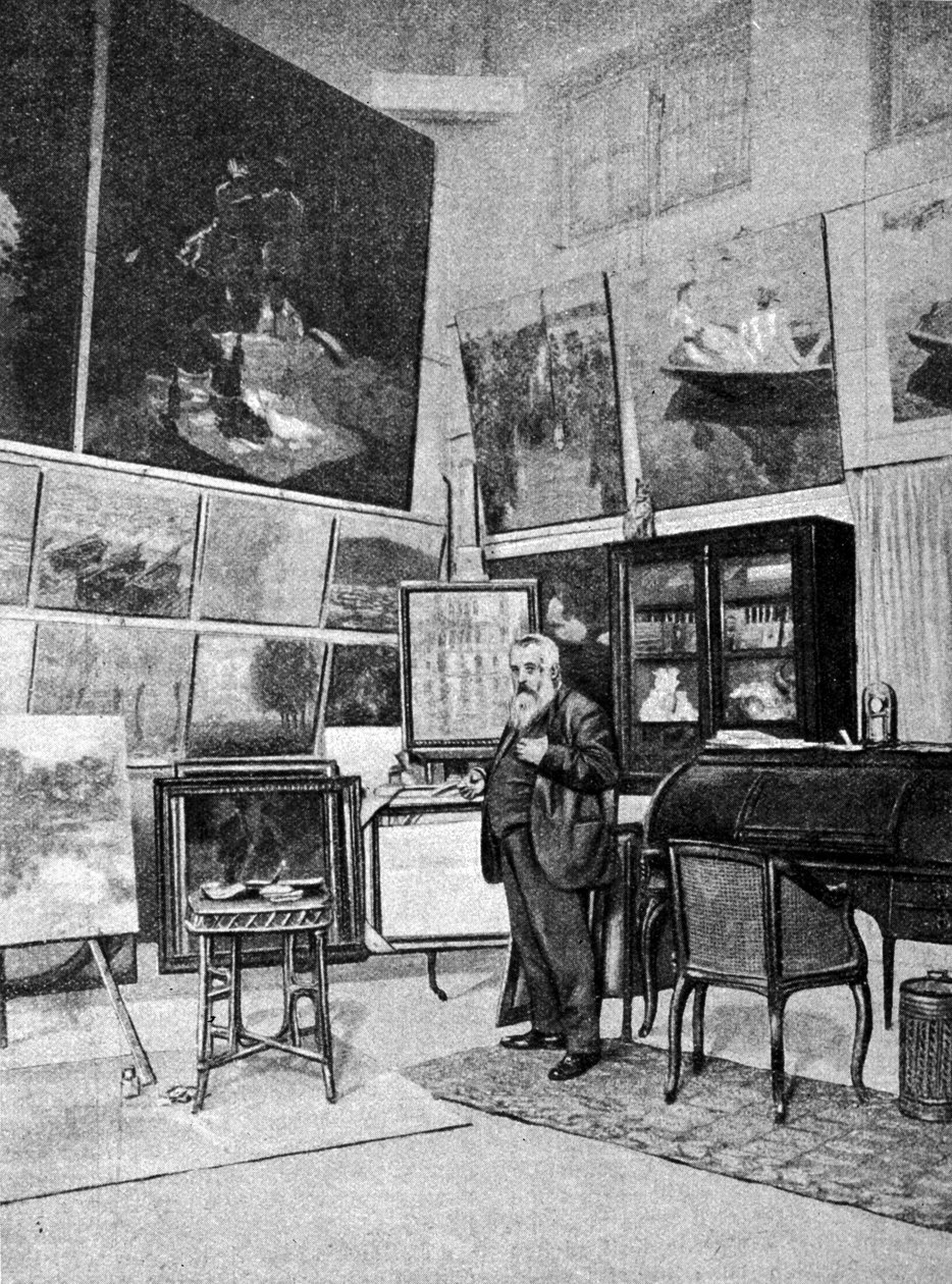 Portrett av maleren Claude Monet (1840 - 1926) i hans atelier. av Unknown artist