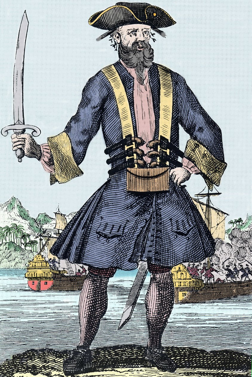 Portrett av piraten Edward Teach dit Barbenoire (Svartskjegg eller Svartskjegg av Unknown artist