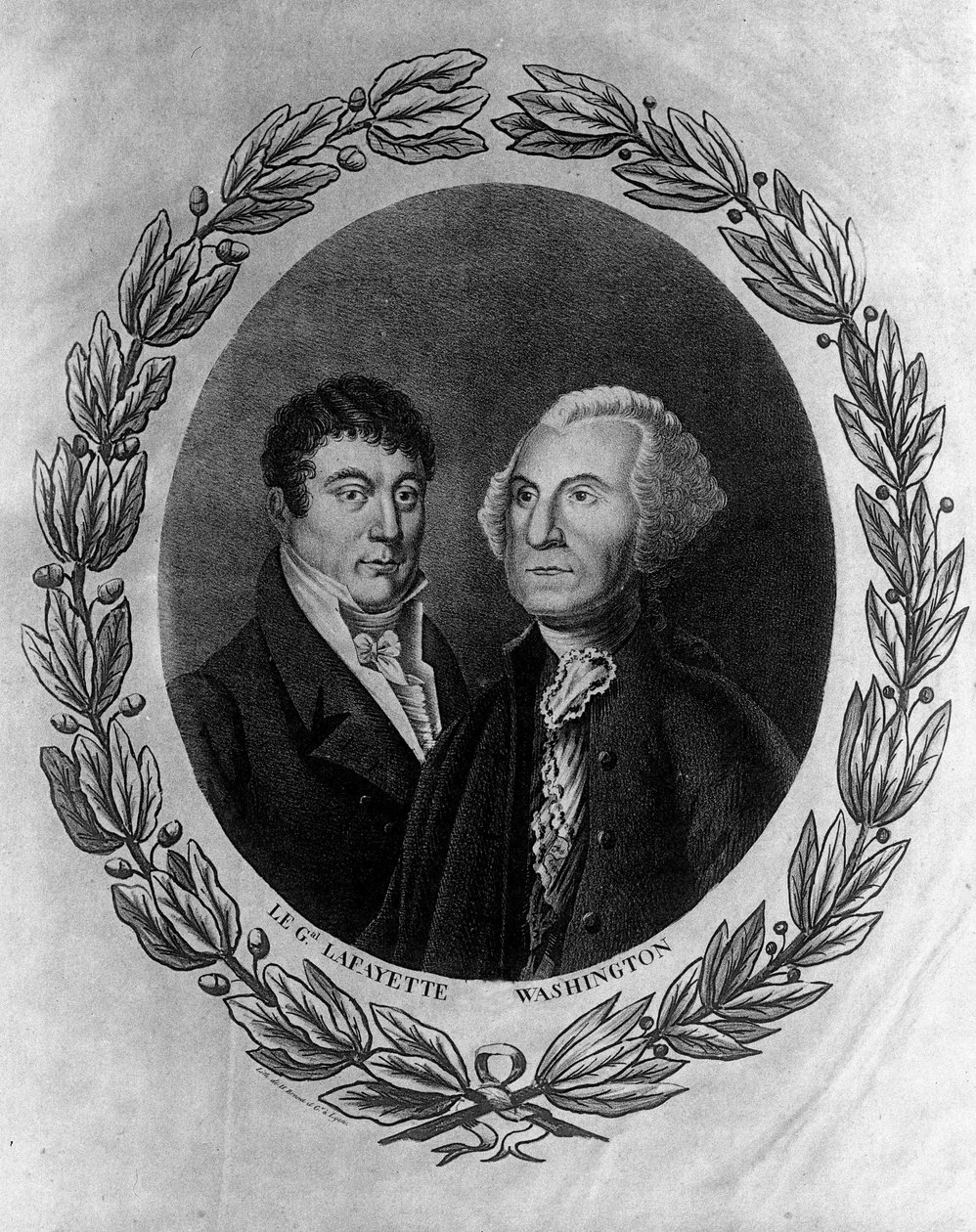 Portretter av general La Fayette (Lafayette) og Georges Washington - gravering av Unknown artist