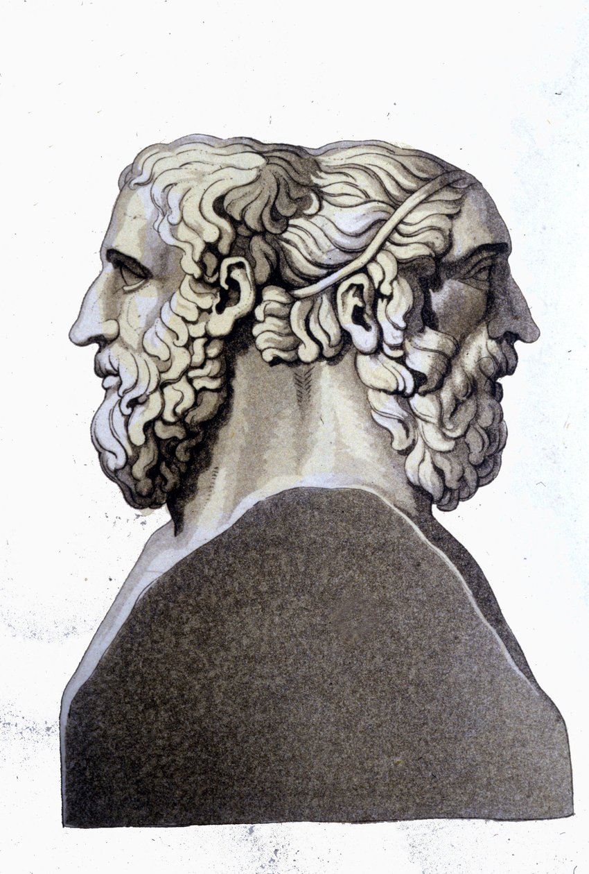 Portretter av Homer (9. århundre f.Kr.) og Archiloque (712 f.Kr. - 648 f.Kr.), greske poeter. av Unknown artist