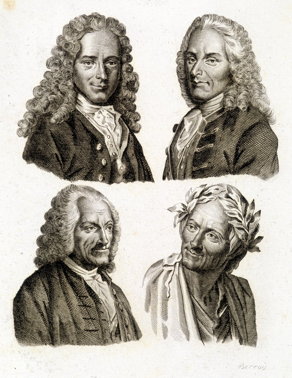 Portretter av Voltaire i forskjellige aldre - gravering av Unknown artist
