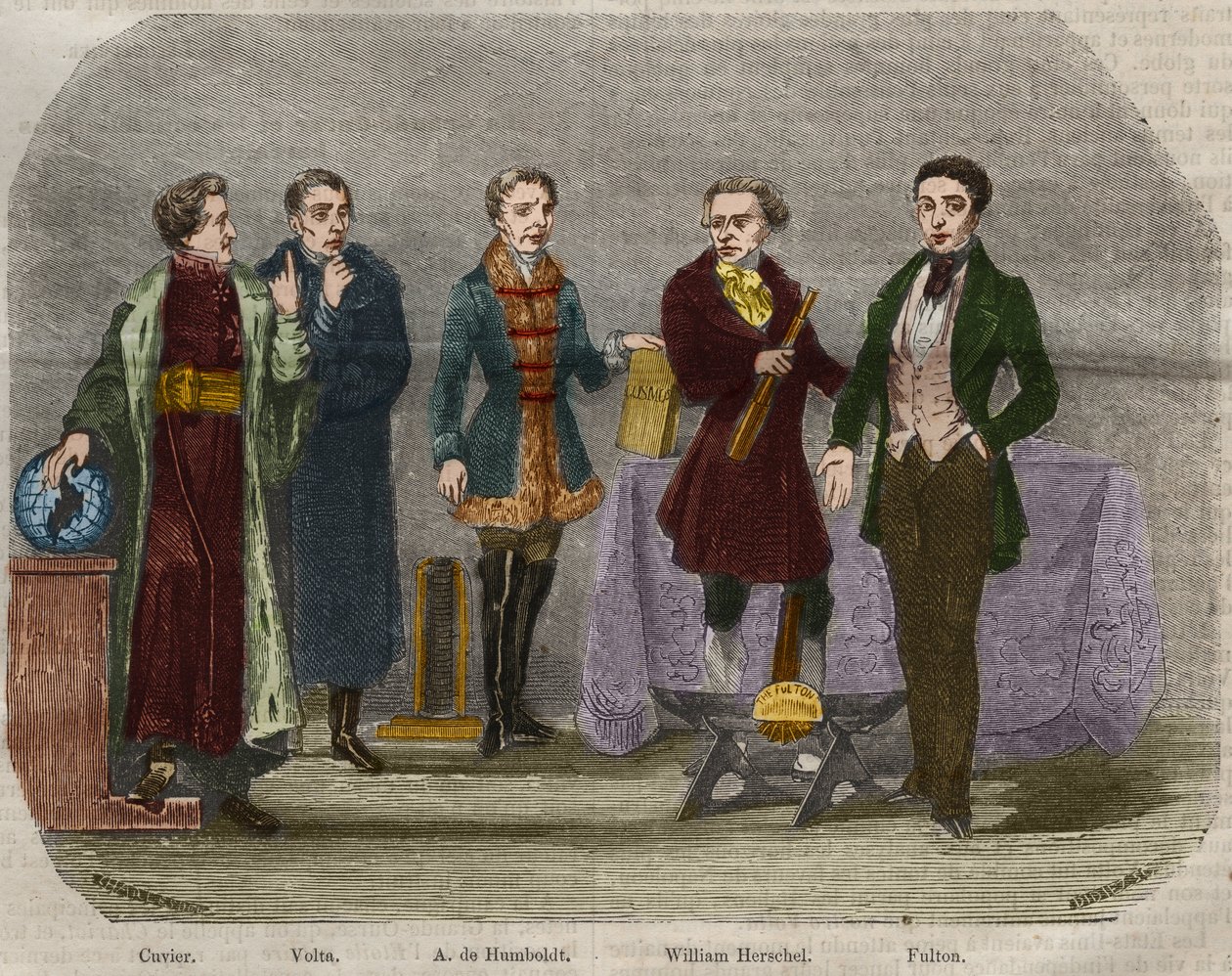 Portraits of scientists Georges Cuvier (1764-1832), Alessandro (Alexandre) Volta (1745-1827), Alexander Von Humboldt (Alexandre de Humboldt av Unknown artist
