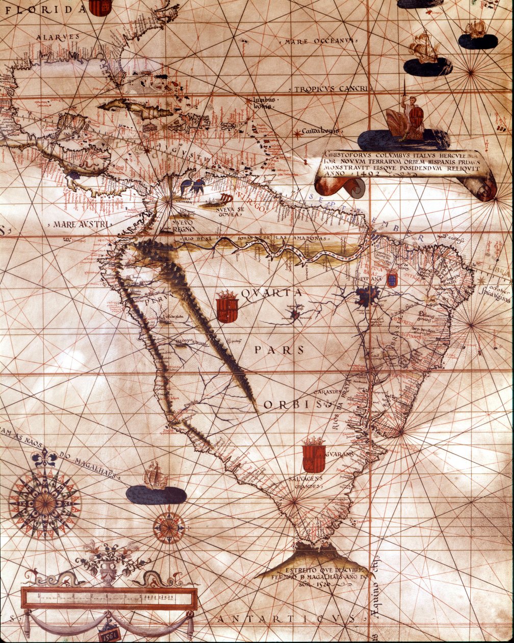 Portulan som representerer Sør-Amerika som tilhører Bartolomeo Velhio. 1561. av Unknown artist