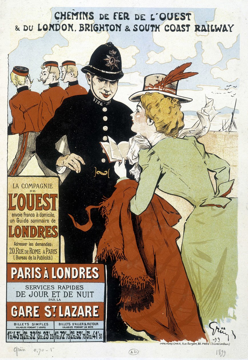 Plakat av Western Railway og Paris-London Railway, av Grun av Unknown artist