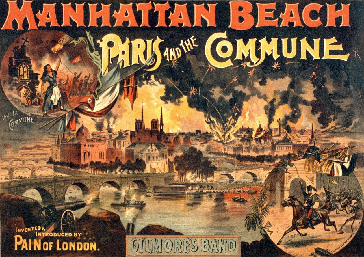 Poster of the show “Paris et la Commune” at Manhattan Beach by Gilmores Band, sd. circa 1891. av Unknown artist