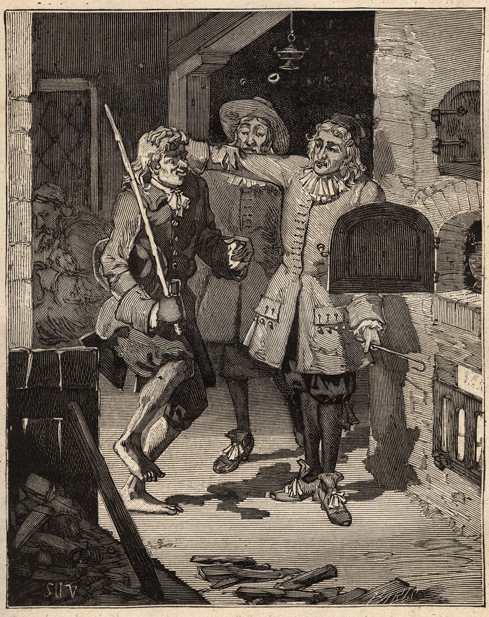 Keramikk: rørjord (fin fajanse). Engelskmannen John Astbury (1688-1743) kom til huset til brødrene John Philip og David Elers for å stjele fra dem hemmeligheten bak den nye hvite fajansen. Gravering fra 1885 i "" Les arts et metiers illustres"" av A av Unknown artist