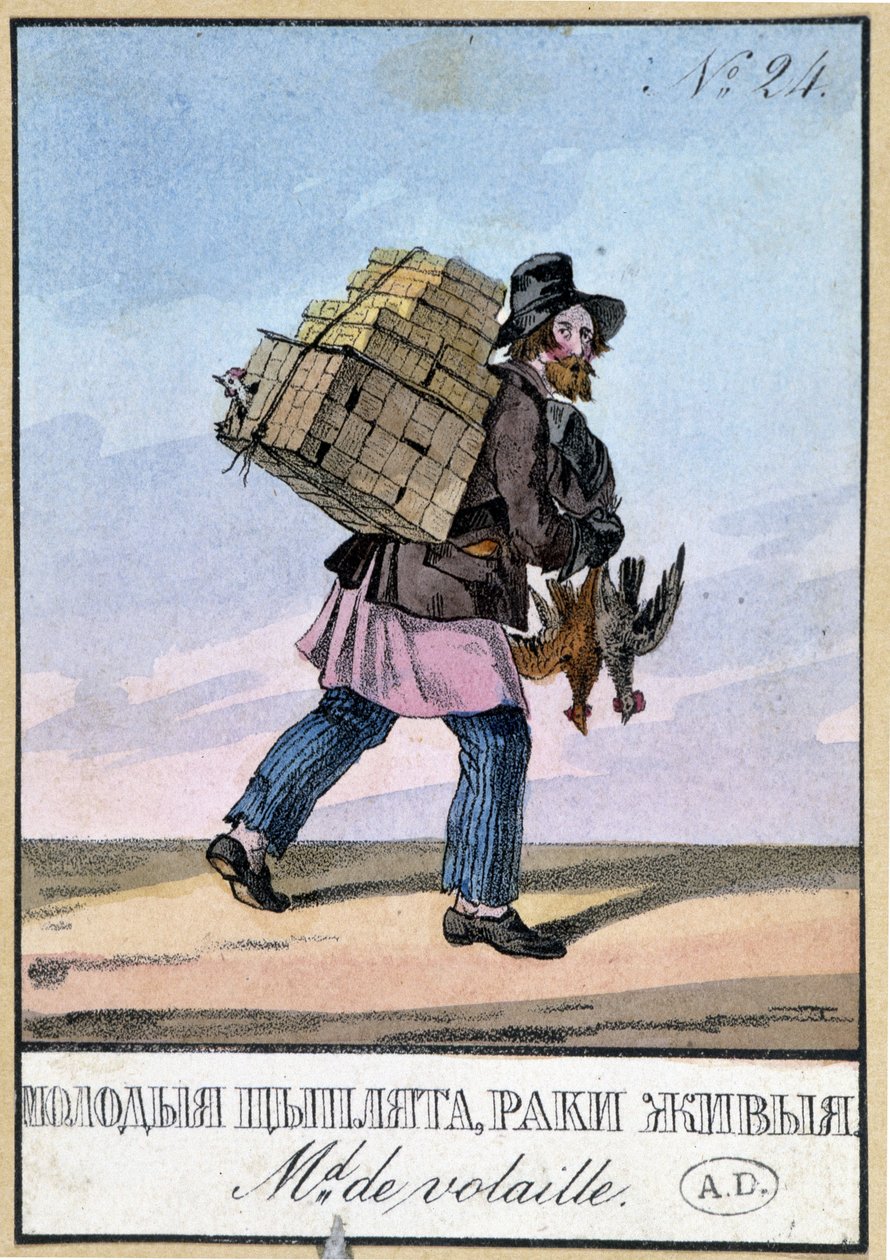 Fjærfehandler - Gravering av 1800-tallet av Unknown artist
