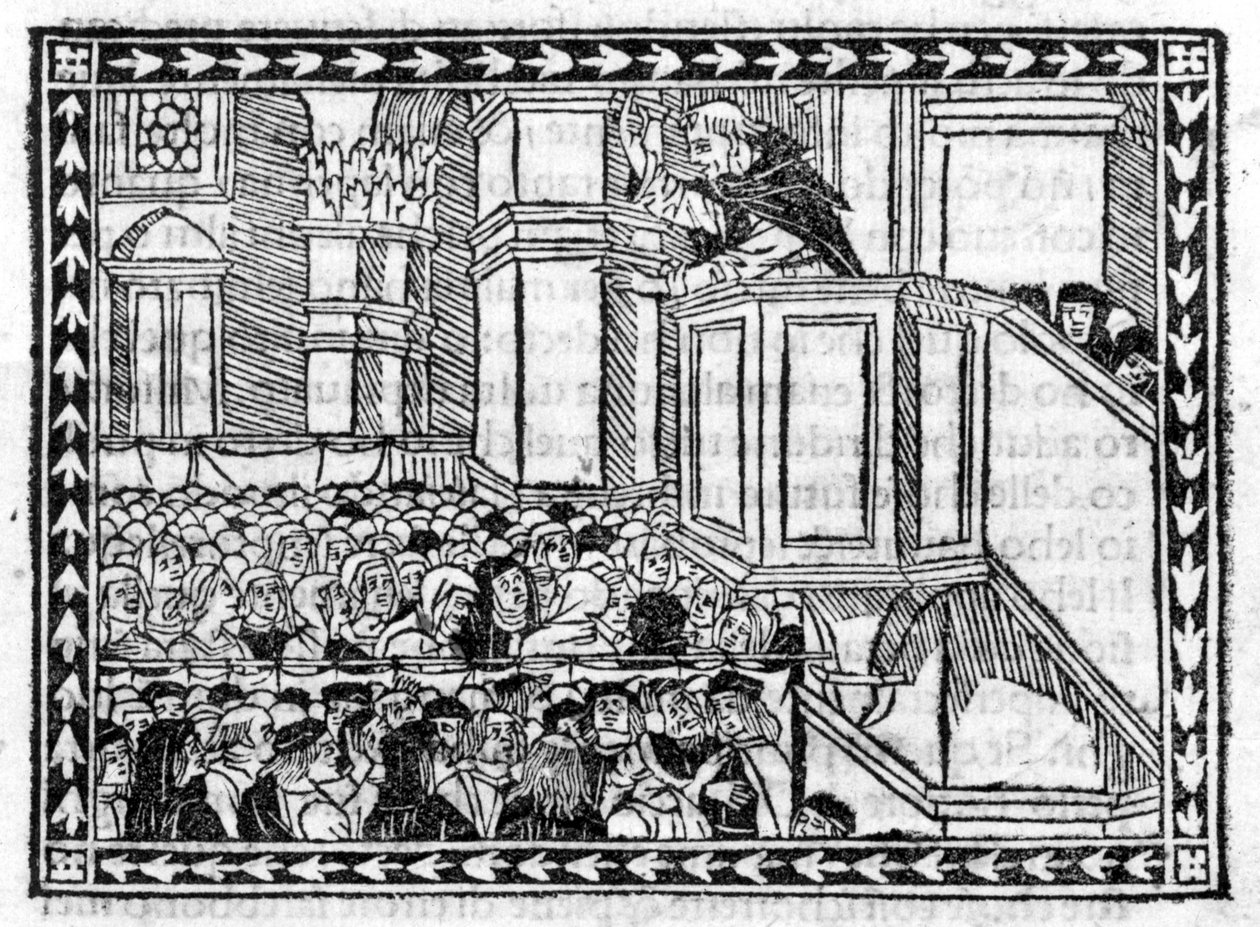 Forkynnelse av G. Savonarola (Jerome Savonarola) (1452 - 1498) - i "" Compendium of Revelatione"", inkunabel av 23.4.1496. av Unknown artist