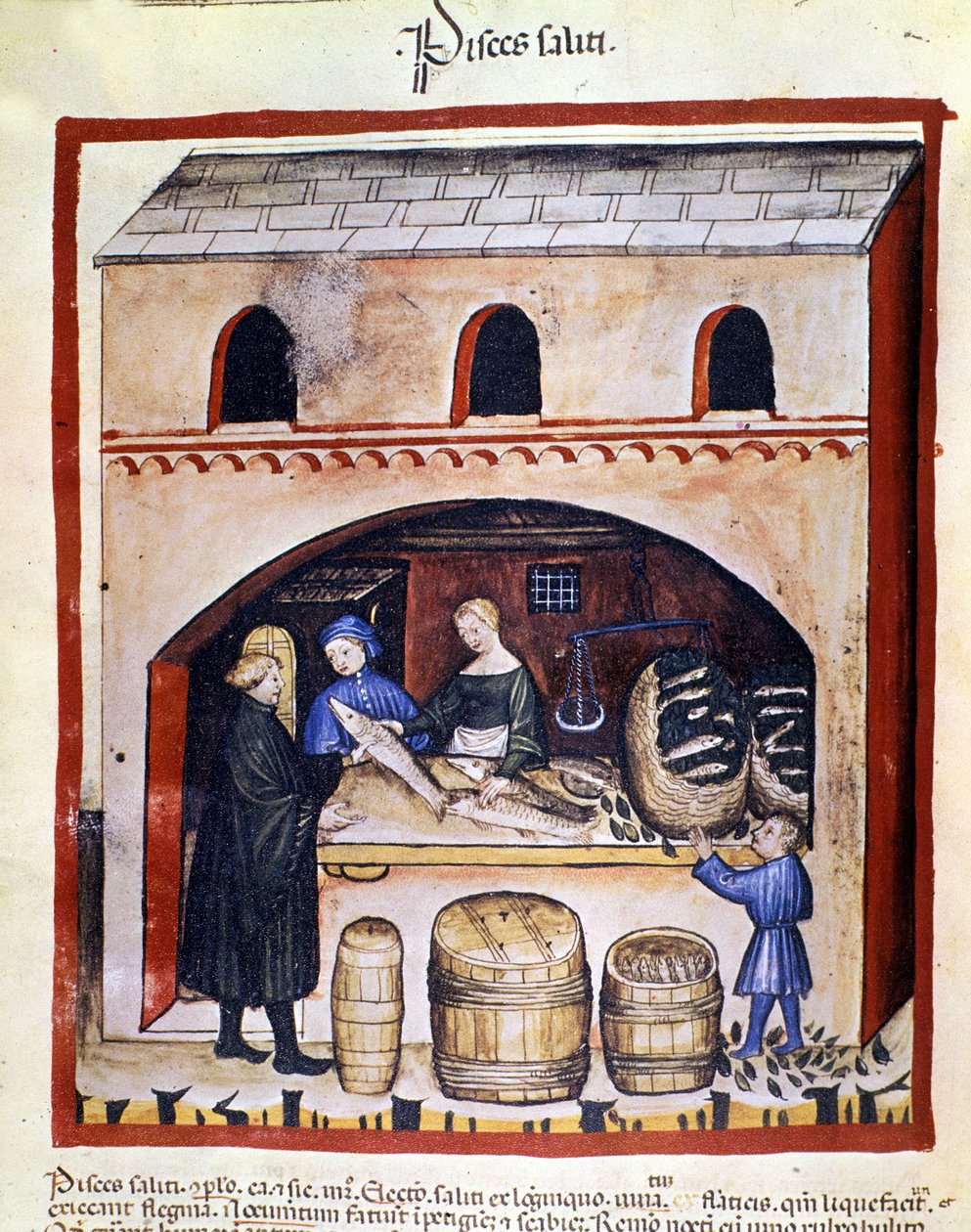 Tilberedning av skitten fisk. Belysning fra melking av medisin og diett "" Tacuinum sanitatis"" av Unknown artist