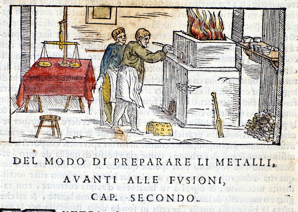 Forberedelse av metall for smelting - i "Pirotechnia"" av Biringuccio av Unknown artist