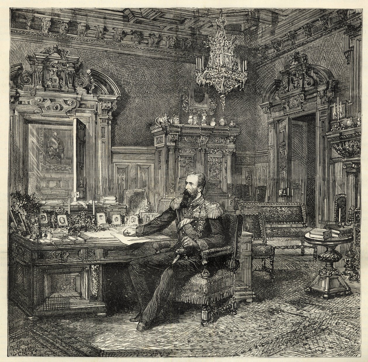 Prins Alexander av Bulgaria (1857-1893), i studiet hans - Alexander av Battenberg - Portrett av Alexander I av Bulgaria eller Alexander av Battenberg (1857-1893) i arbeidsskapet hans - 1886 - av Unknown artist