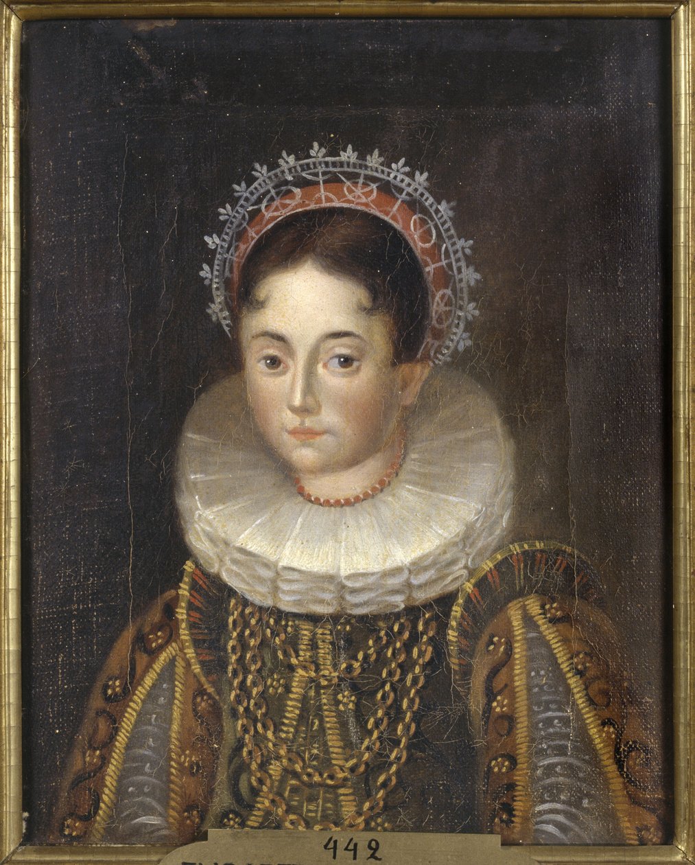 Prinsesse Elisabeth de Suede, hertuginnekonsort av Mecklembourg Gadebusch - Portrett av prinsesse Elizabeth av Sverige (1549-1597), hertuginne av Mecklenburg, anonym. Olje på lerret. Mål: 28x22 cm. Nationalmuseum Stockholm av Unknown artist