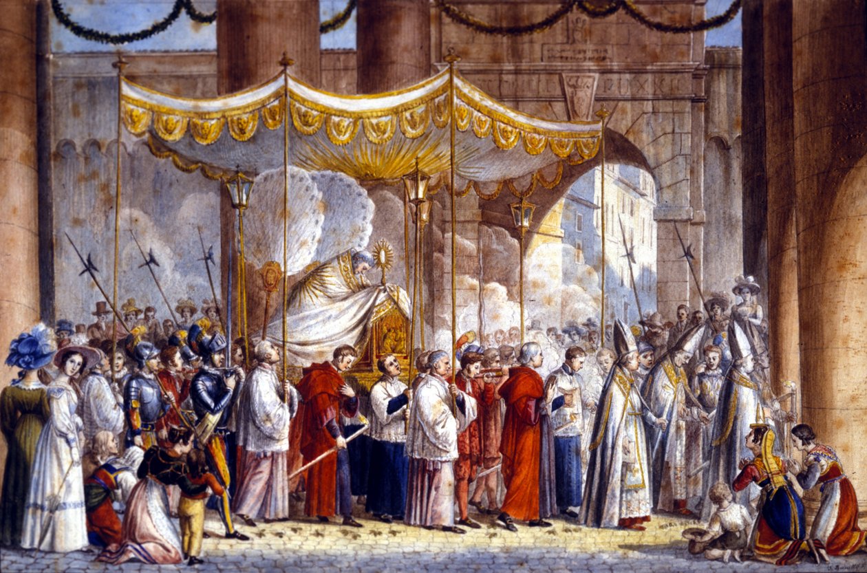 Prosesjon i Roma i 1835 av pave Gregoire XVI (1765 - 1846). av Unknown artist