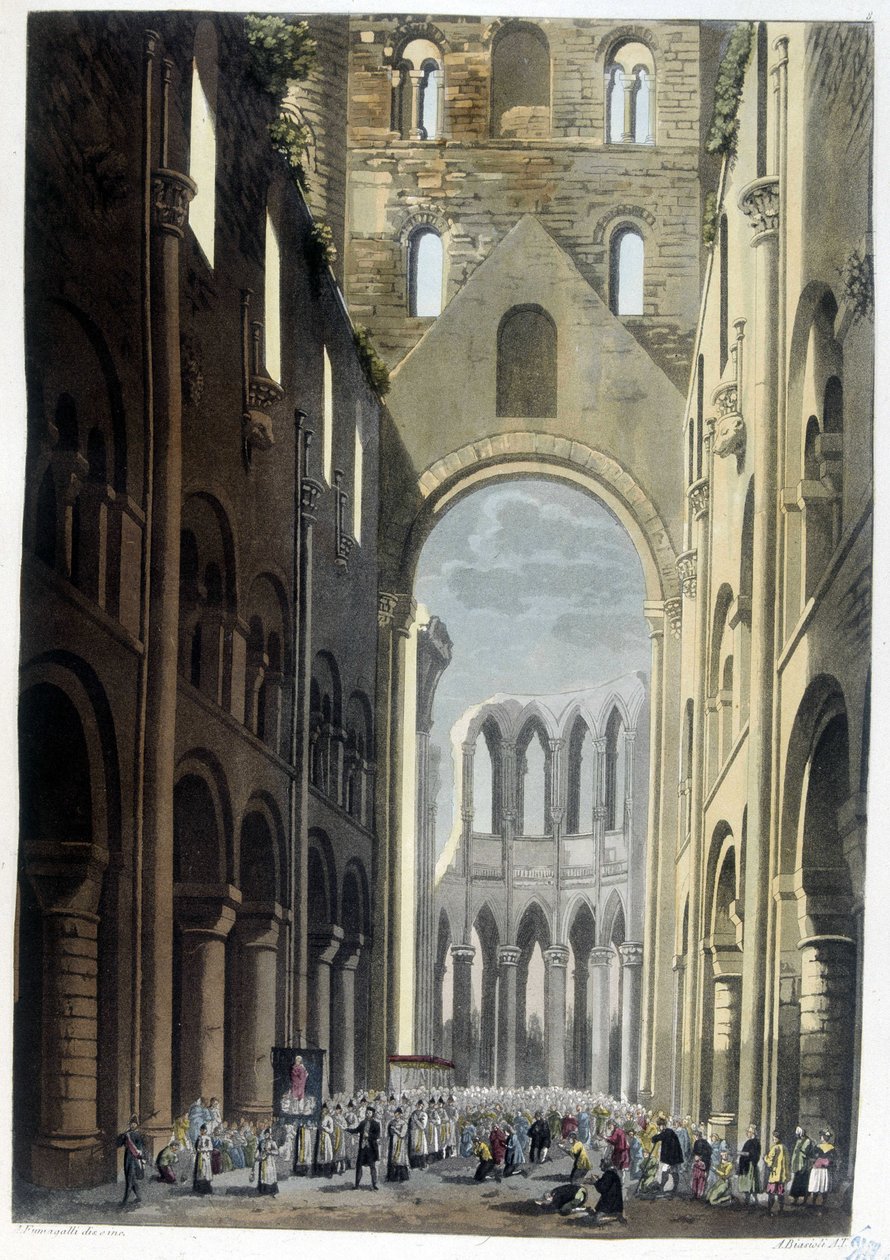 Prosesjon i klosteret Jumieges - i "" Den gamle og moderne drakten"" av Dr. Ferrario, red. Milan av Unknown artist