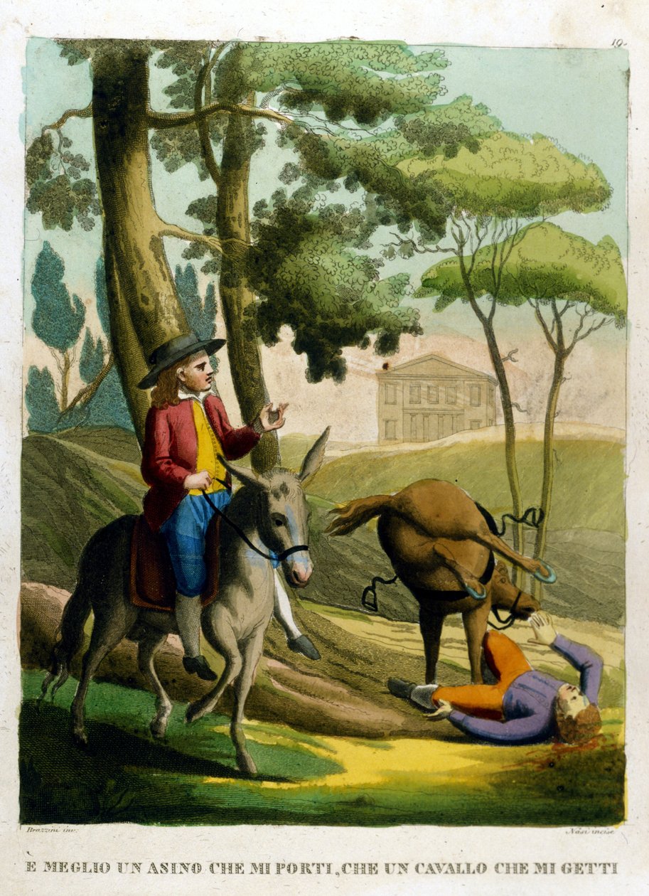 Ordtak: Bedre å bli båret av et esel enn å kaste av en hest. av Unknown artist