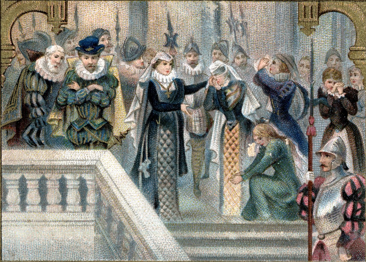 Dronning av Skottland Marie Stuart (1542-1587) sa sitt siste farvel til hoffdamene. Sen kromolitografi på 1800-tallet. av Unknown artist