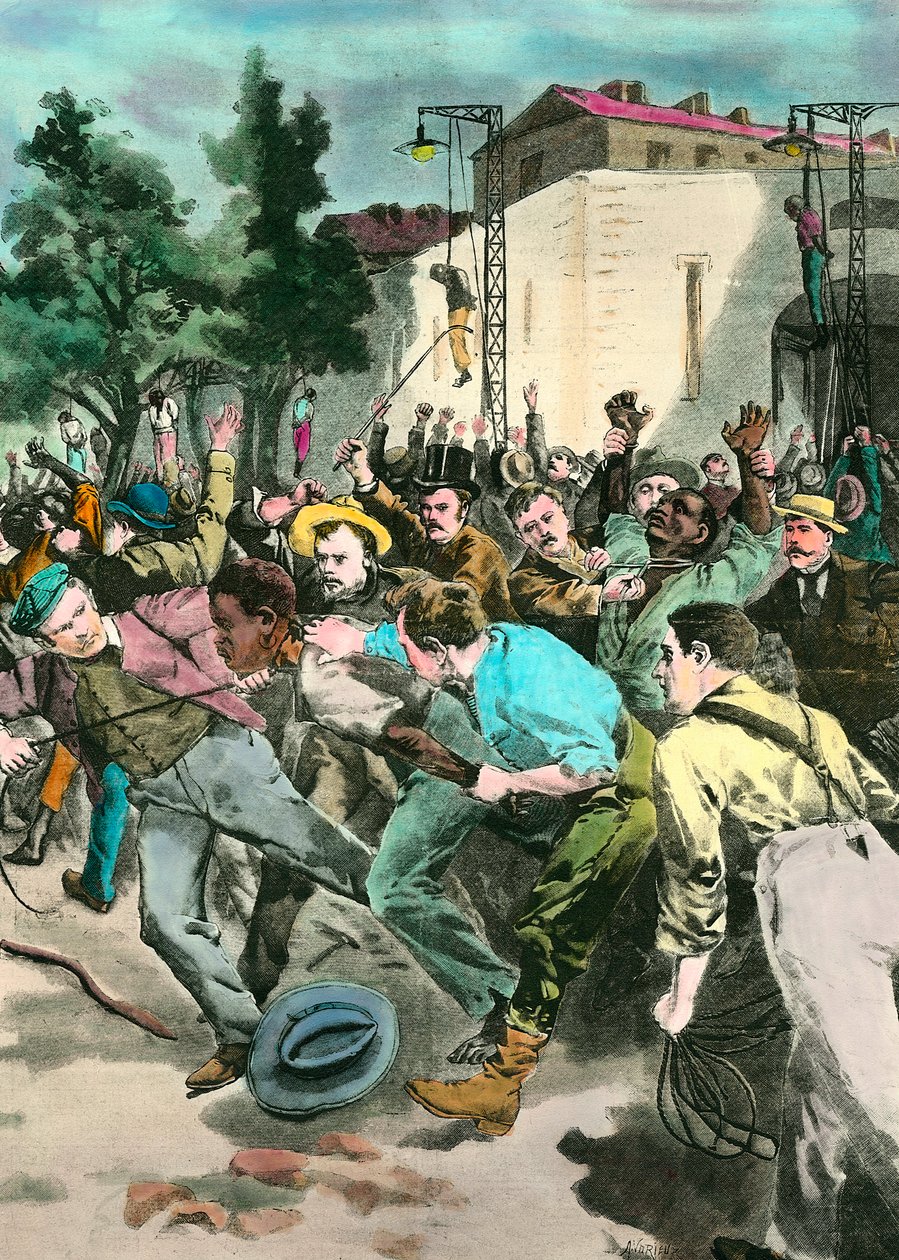 Rasismescene: Svart lynsjing i USA anklaget for å ha drept hvite mennesker. Gravering av 1800-tallet. av Unknown artist