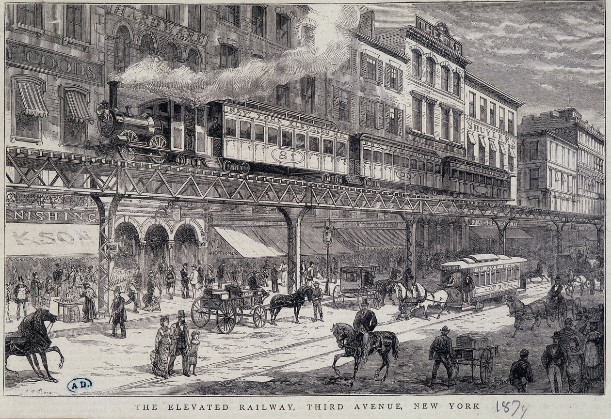 Hevet jernbane på 3rd Avenue, New York av Unknown artist