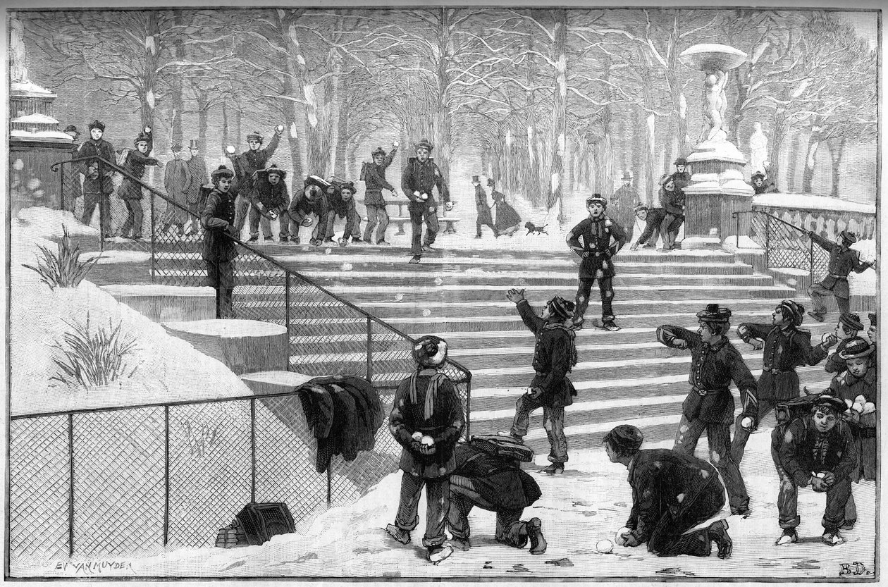Rekreasjon av en skolebataljon i Luxembourghagen i Paris i 1888. av Unknown artist