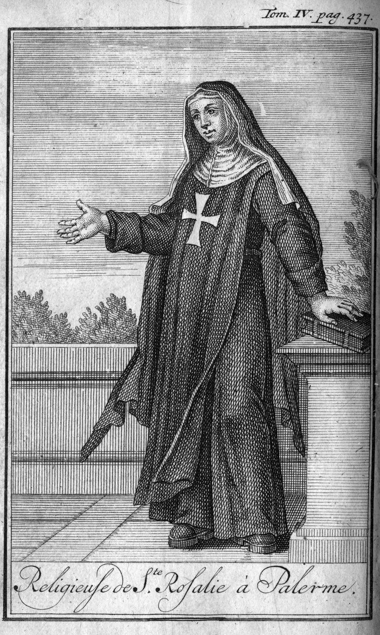 Religiøs orden. Religiøs av Saint Rosalia i Palermo på Sicilia på 1600-tallet. I "" Historien om militære ordrer eller riddere, om sikre og rutinemessige militser av begge kjønn, som har blitt etablert til nå. Utgave hentet fra Abbe Giustiniani, av Unknown artist